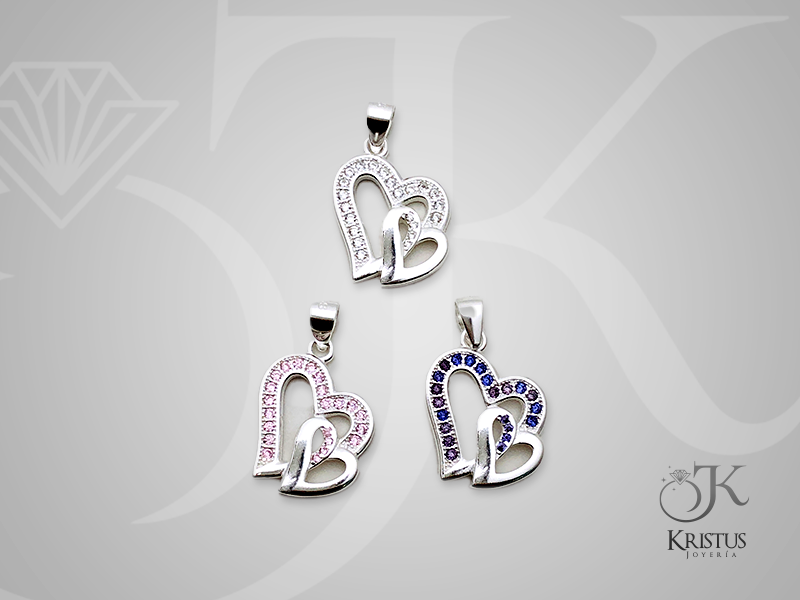 Colgante Doble Corazón con Corazón Interior en Plata Fina 925 con Circones - Símbolo de Amor y Unión Eterna