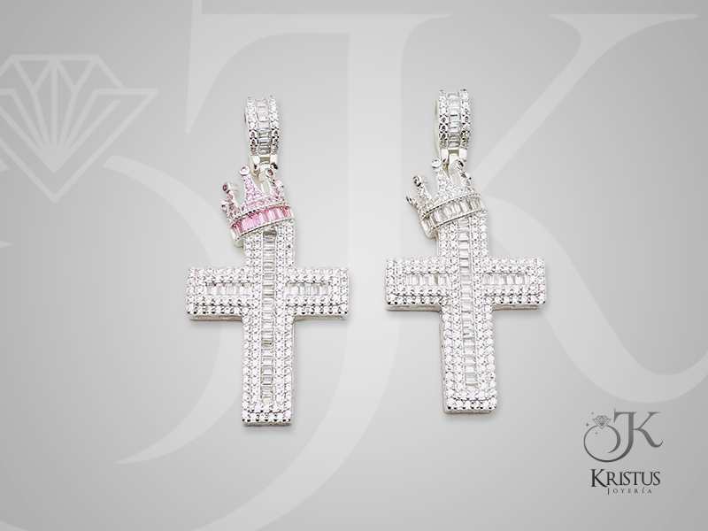 Colgante Cruz con Corona Plata Fina Ley 925